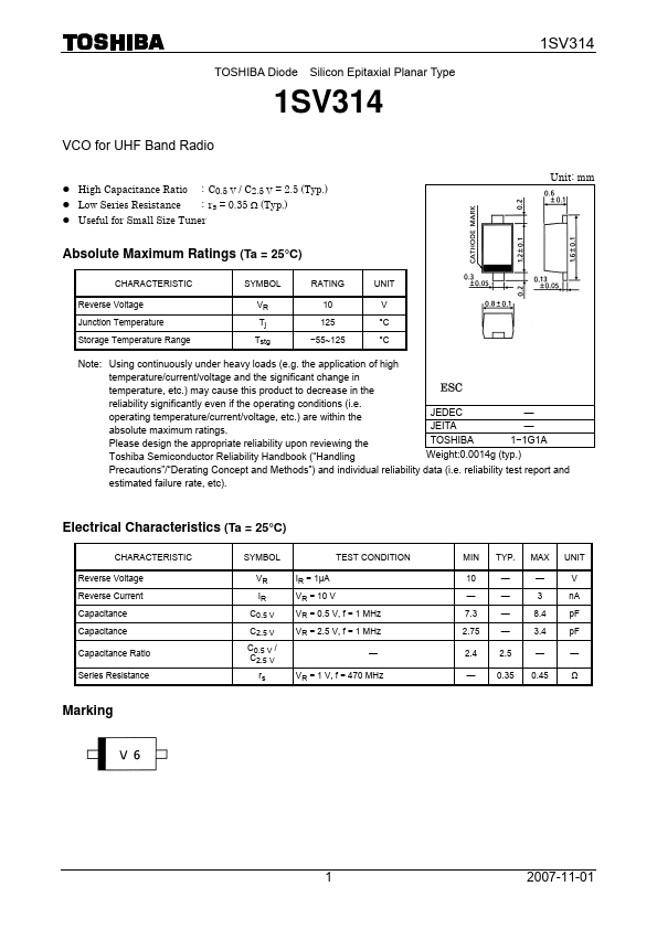 1SV314 Toshiba Semiconductor