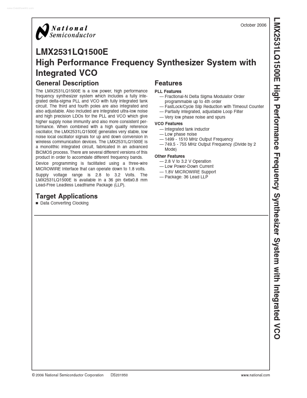 <?=LMX2531LQ1500E?> डेटा पत्रक पीडीएफ