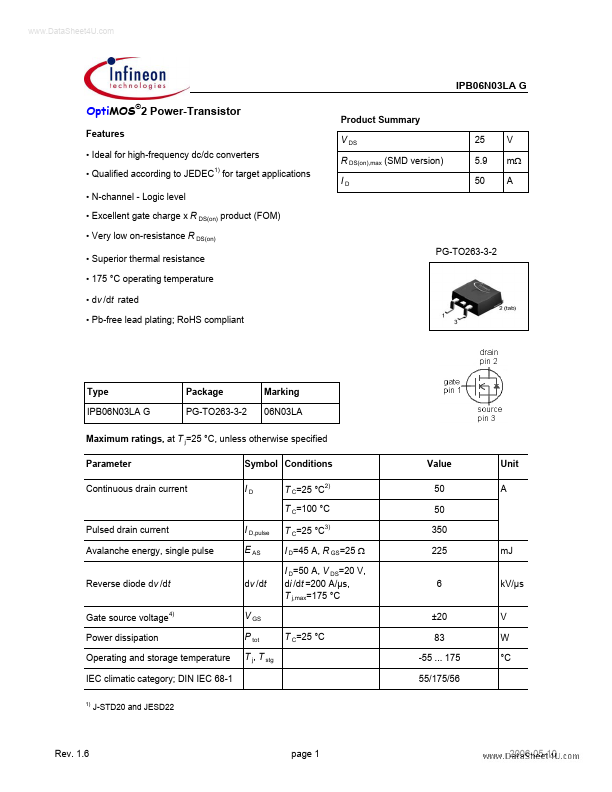 IPB06N03LAG Infineon Technologies