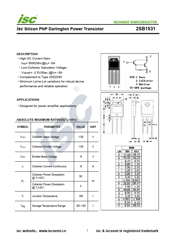 2SB1531 Inchange Semiconductor