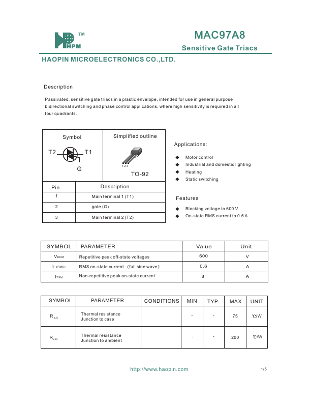 MAC97A8 HAOPIN MICROELECTRONICS