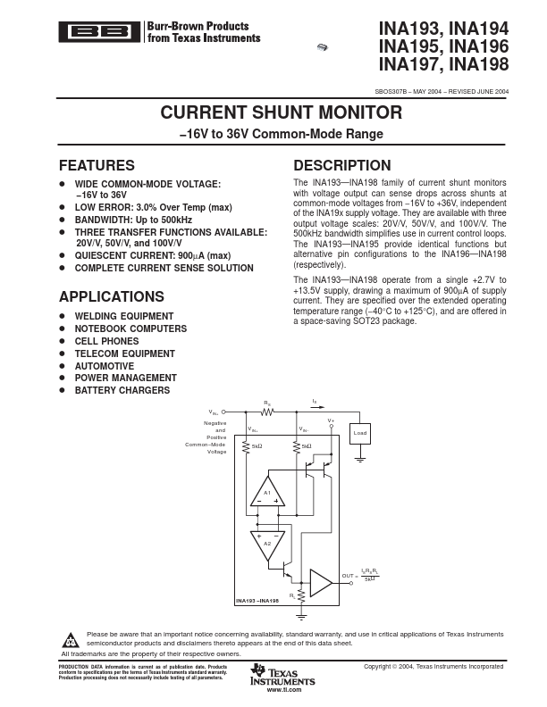 INA194 Burr-Brown Corporation