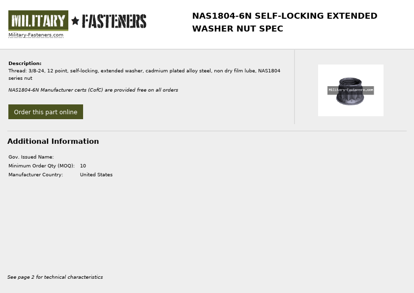NAS1804-6N Military-Fasteners