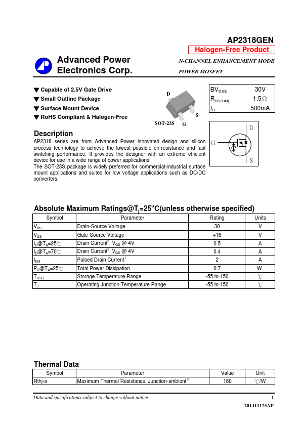 AP2318GEN Advanced Power Electronics
