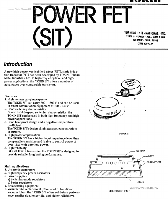 2SK182 FET Datasheet pdf - Power FET. Equivalent, Catalog