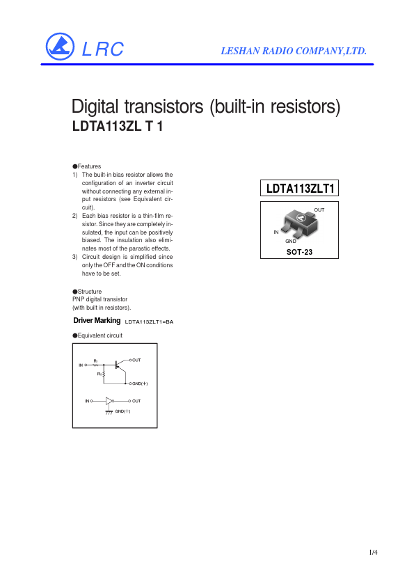 <?=LDTA113ZLT1?> डेटा पत्रक पीडीएफ