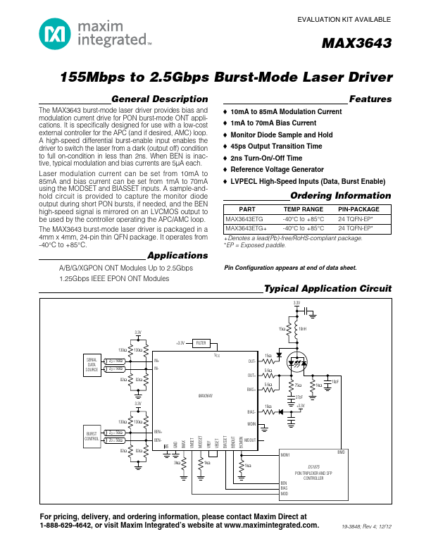 <?=MAX3643?> डेटा पत्रक पीडीएफ