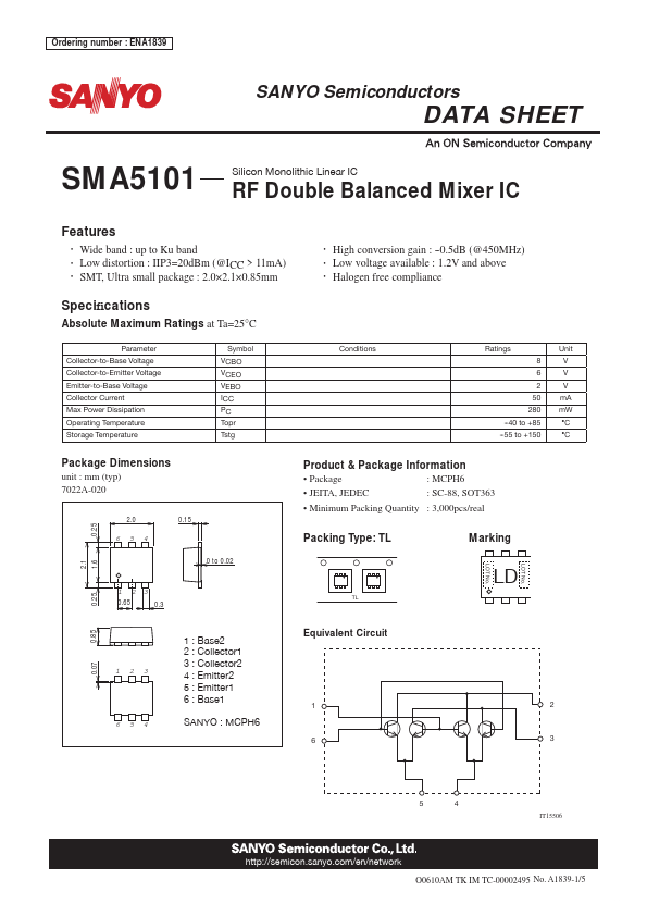 SMA5101 Sanyo Semicon Device