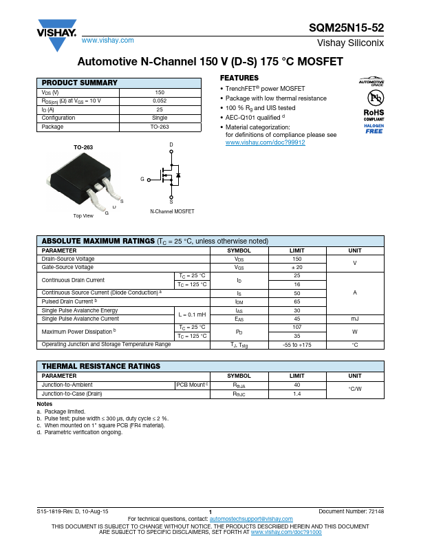 <?=SQM25N15-52?> डेटा पत्रक पीडीएफ