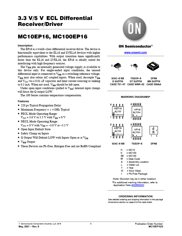 MC10EP16 ON Semiconductor