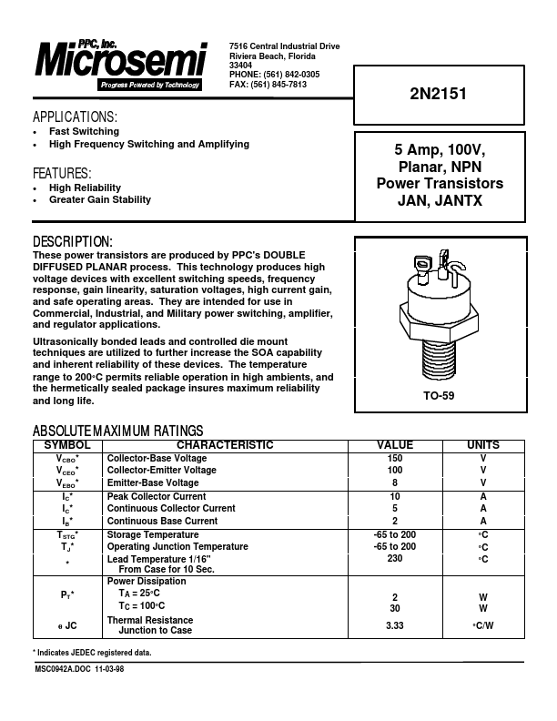 2N2151 Microsemi