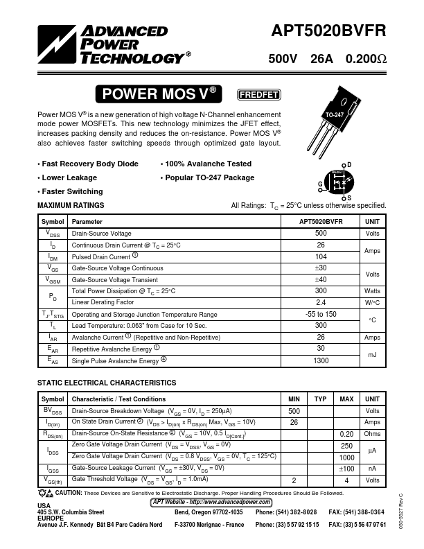APT5020BVFR Advanced Power Technology