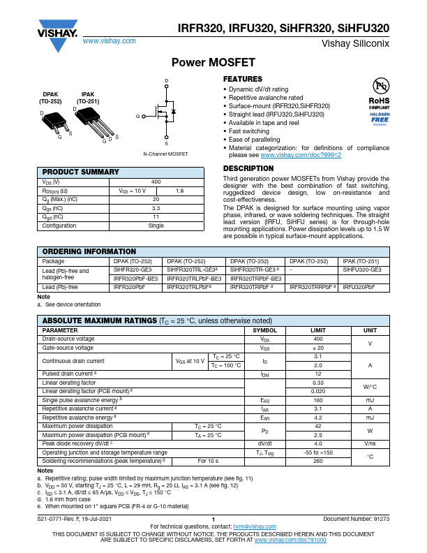 IRFR320 Vishay Siliconix