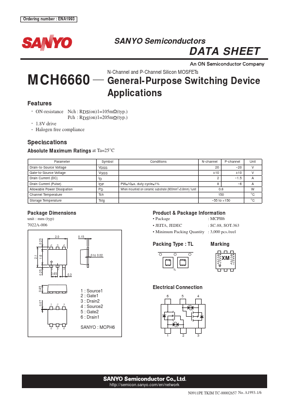 MCH6660 Sanyo Semicon Device