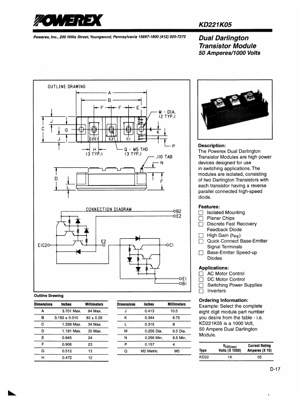 KD221K05 Powerex Power Semiconductors