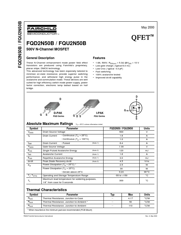 <?=FQD2N50B?> डेटा पत्रक पीडीएफ