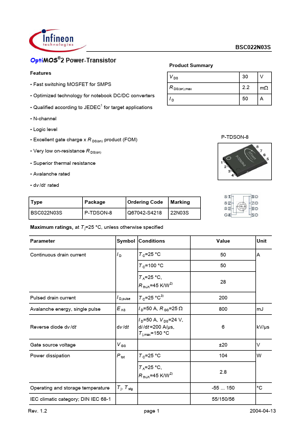 BSC022N03 Infineon Technologies AG