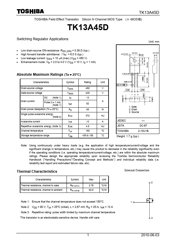 TK13A45D Toshiba Semiconductor
