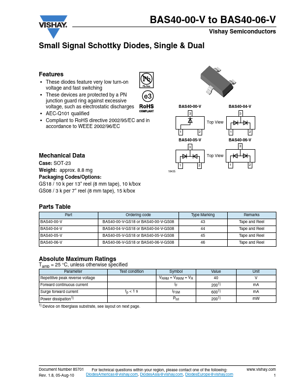 BAS40-00-V Vishay Siliconix