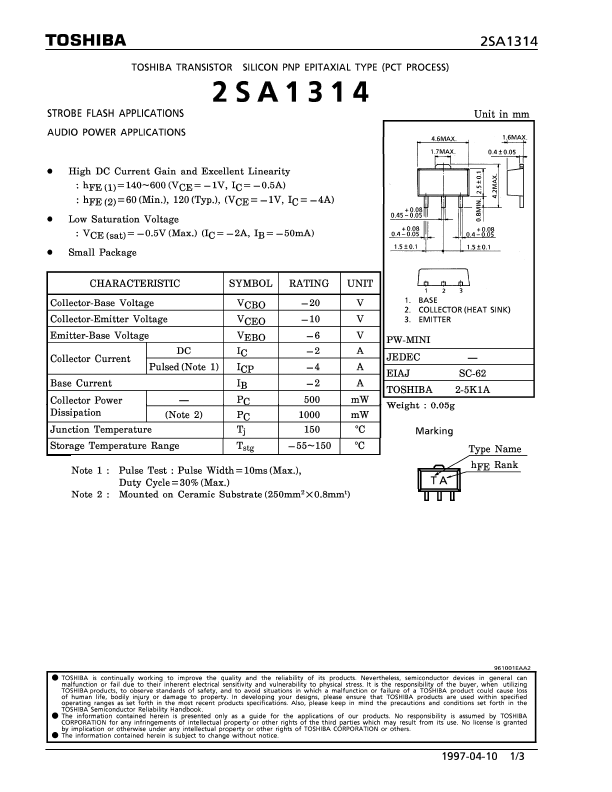 2SA1314 Toshiba Semiconductor
