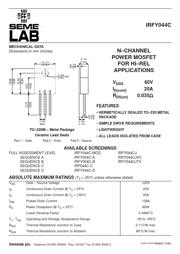 IRFY044C Seme LAB