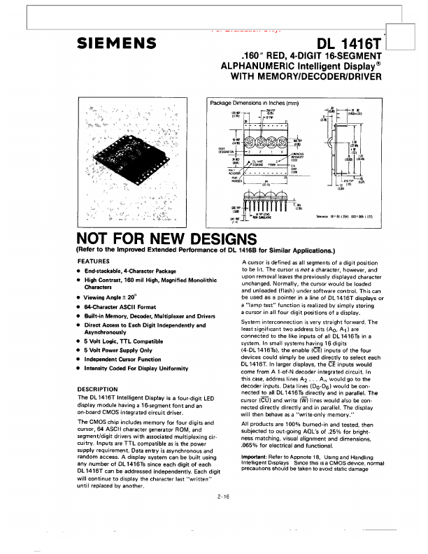 DL1416T Siemens Semiconductor