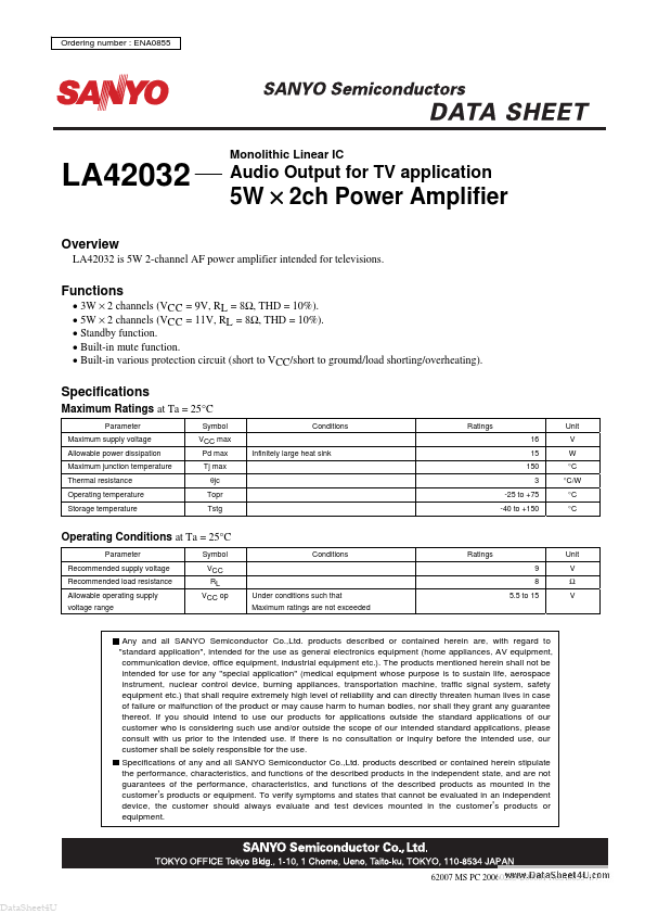 <?=LA42032?> डेटा पत्रक पीडीएफ