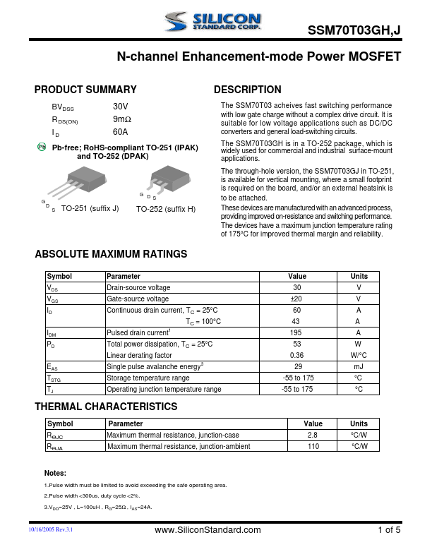 SSM70T03GH Silicon Standard