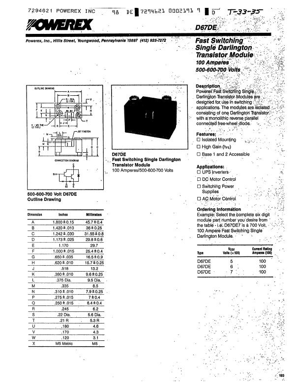 D67DE Powerex Power Semiconductors