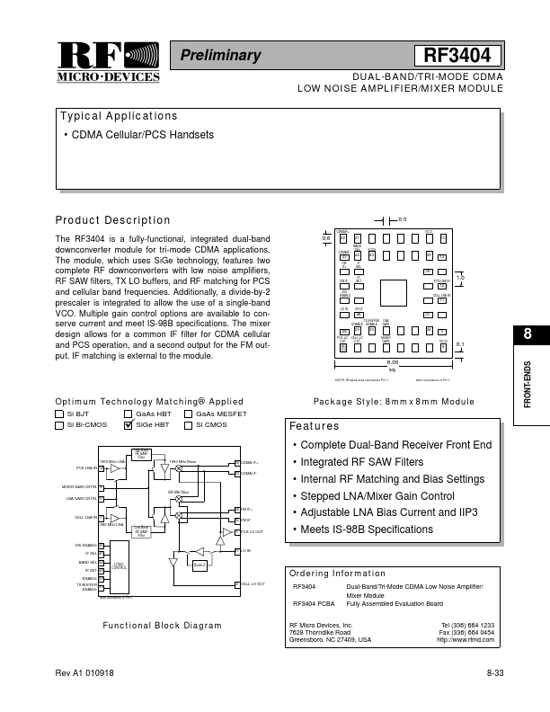 RF3404PCBA RF Micro Devices