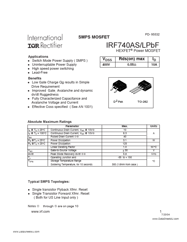 <?=IRF740LPbF?> डेटा पत्रक पीडीएफ