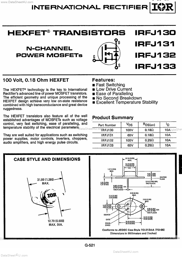 <?=IRFJ130?> डेटा पत्रक पीडीएफ