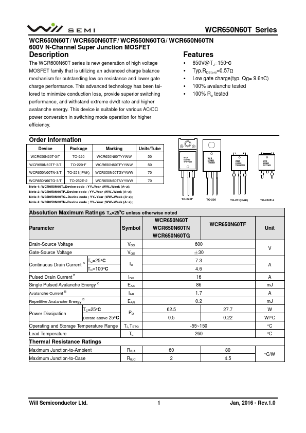 WCR650N60TN WillSEMI