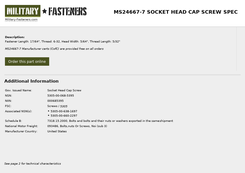 MS24667-7 Military-Fasteners