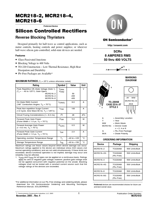 MCR218-4 ON Semiconductor