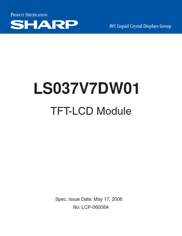 LS037V7DW01 Sharp Microelectronics