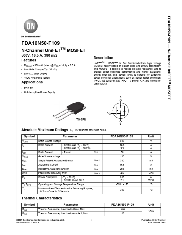 FDA16N50-F109 ON Semiconductor