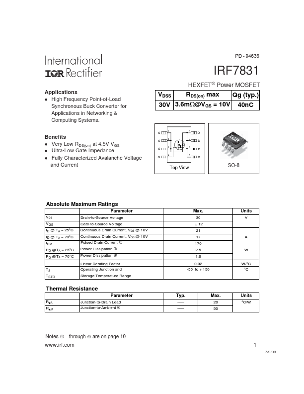 IRF7831 International Rectifier