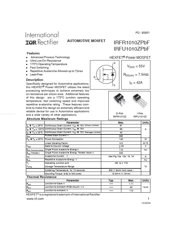 IRFU1010ZPBF International Rectifier