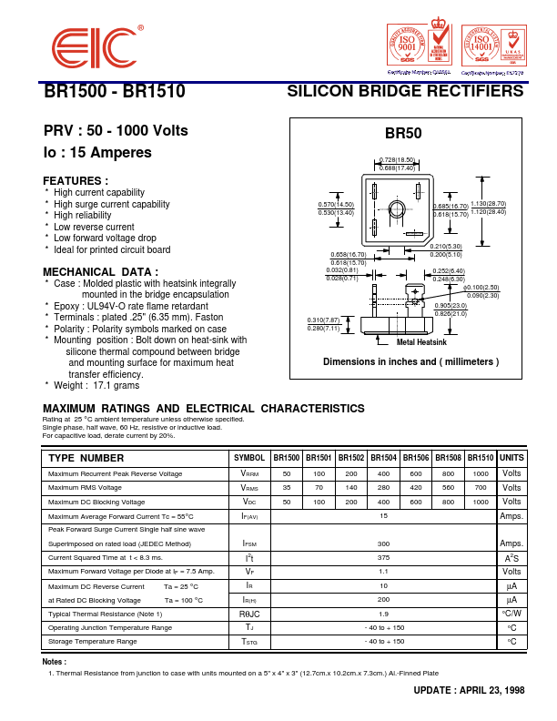 BR1500 EIC discrete Semiconductors