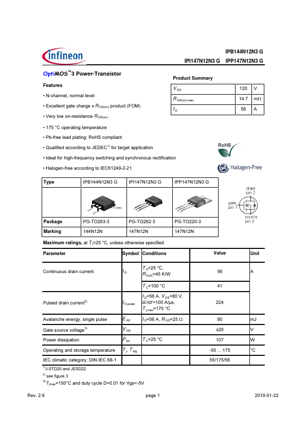 IPB144N12N3 Infineon