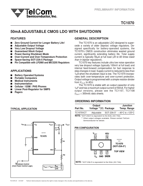 TC1070 TelCom Semiconductor