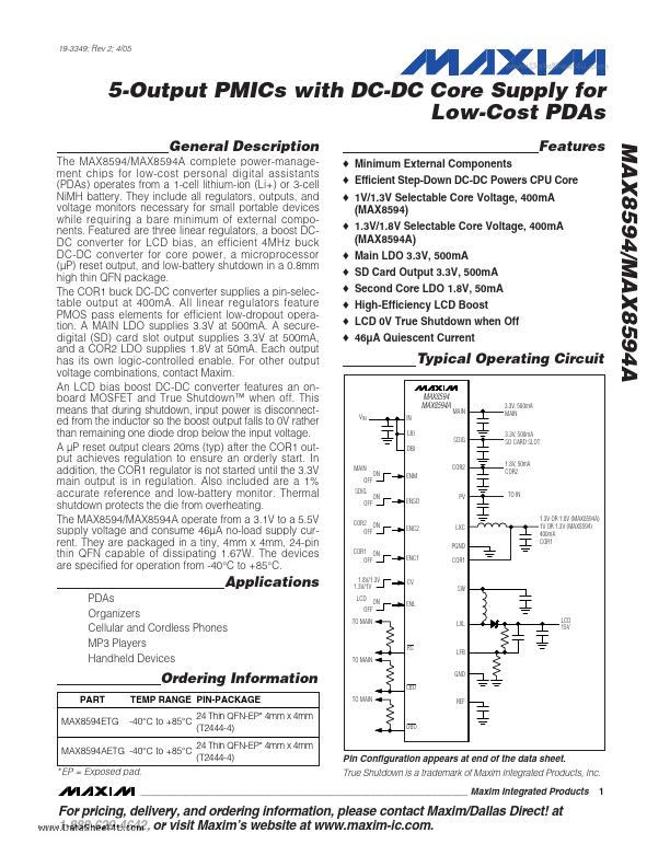<?=MAX8594A?> डेटा पत्रक पीडीएफ