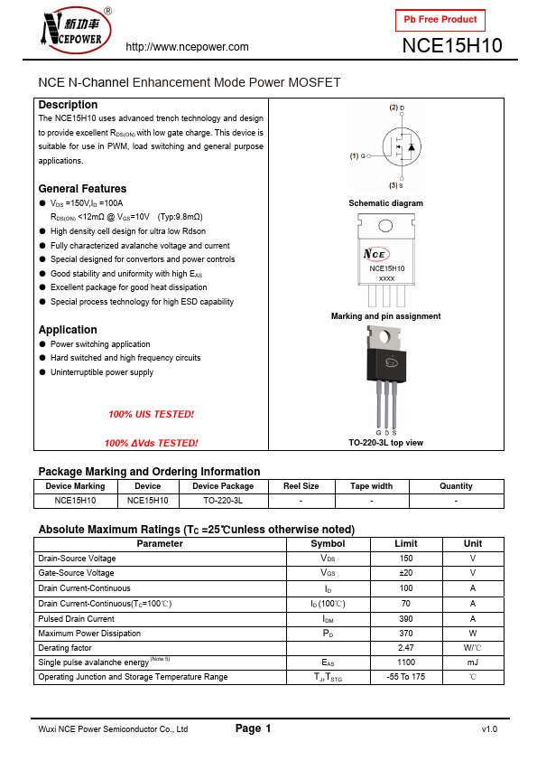 <?=NCE15H10?> डेटा पत्रक पीडीएफ