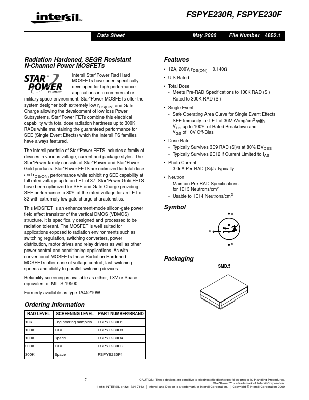 FSPYE230D1 Intersil Corporation