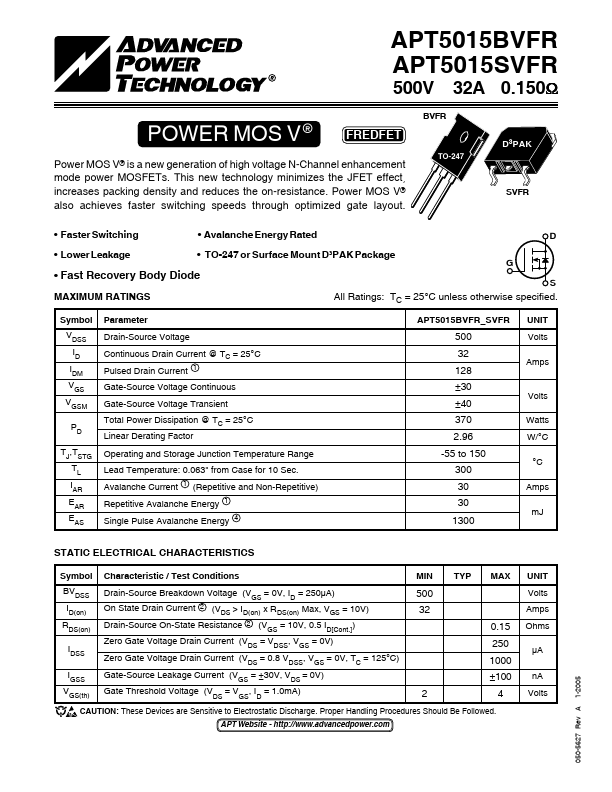 <?=APT5015BVFR?> डेटा पत्रक पीडीएफ