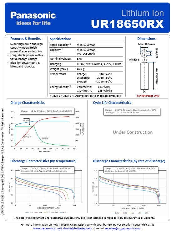 <?=UR18650RX?> डेटा पत्रक पीडीएफ