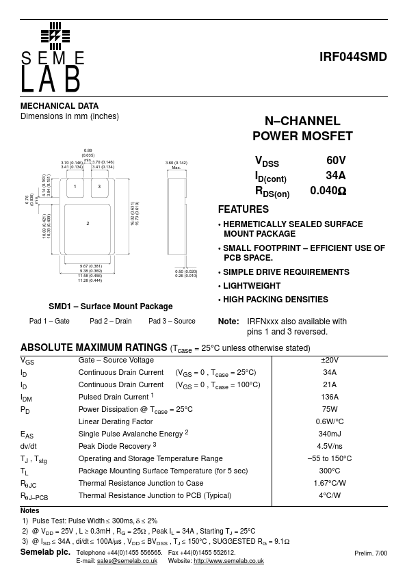 <?=IRF044SMD?> डेटा पत्रक पीडीएफ