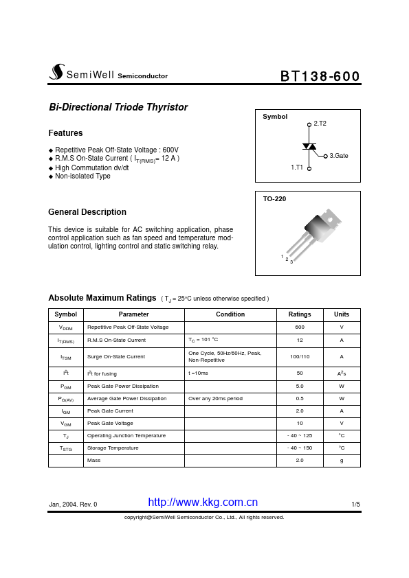 BT138-600 SemiWell