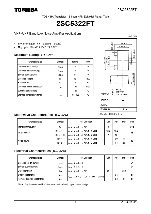 2SC5322FT Toshiba Semiconductor